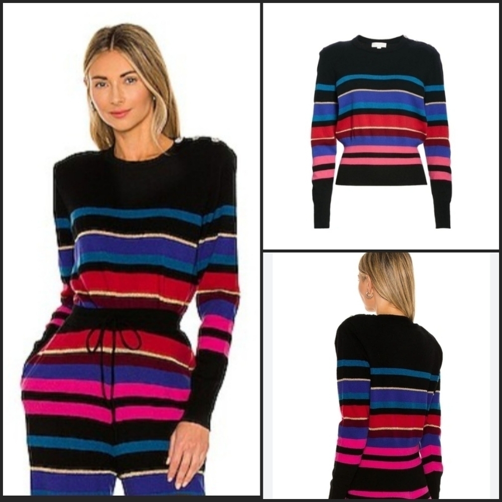 NWT Revolve Ronny Kobo Inge Striped Wool-Cashmere Sweater in Black Multicolor